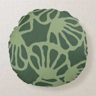 Sage Green Abstract Coral Floral Seamless Pattern Round Cushion