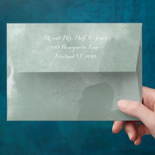 Sage Green Abstract Watercolor Pattern Envelope (Hand)