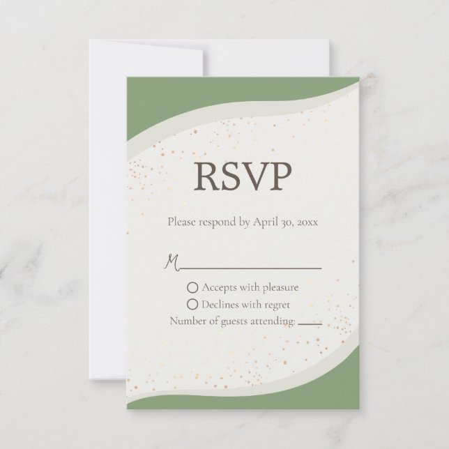 Sage Green Abstract Wedding RSVP card (Front)
