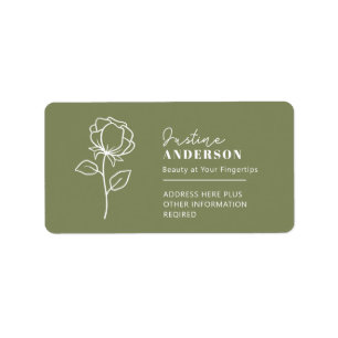sage green address simple lined drawing of flower label