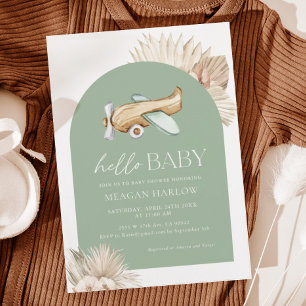 Sage Green Aeroplane Baby Shower Invitation