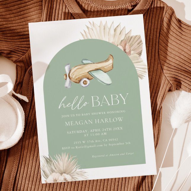 Sage Green Aeroplane Baby Shower Invitation (Creator Uploaded)