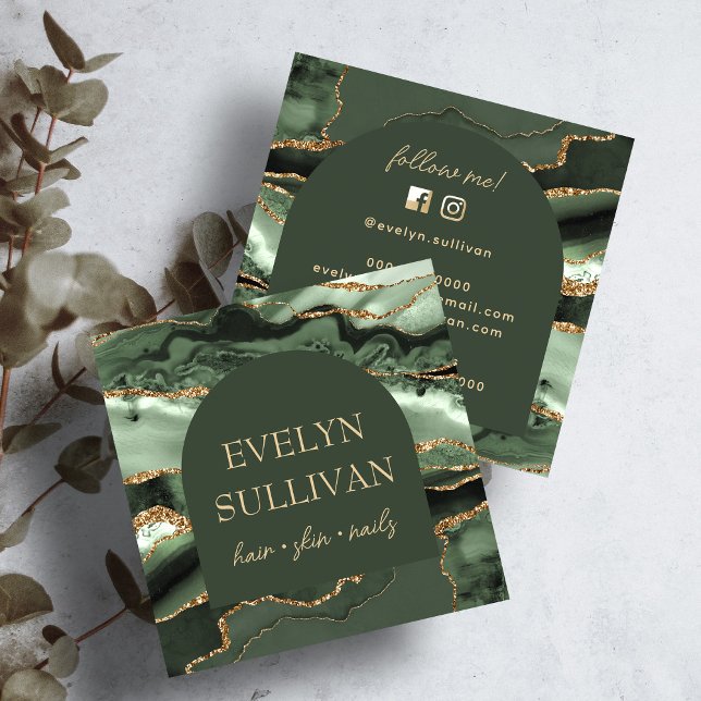 Sage green agate and arch business card (Creator Uploaded)