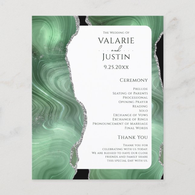 Sage Green Agate Gold Glitter Wedding Program (Front)