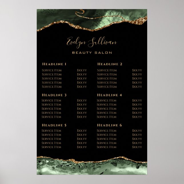 Sage Green Agate Price List Poster (Front)