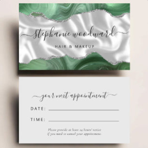 Sage Green Agate Silver Glam Stylist Appointment Business Card