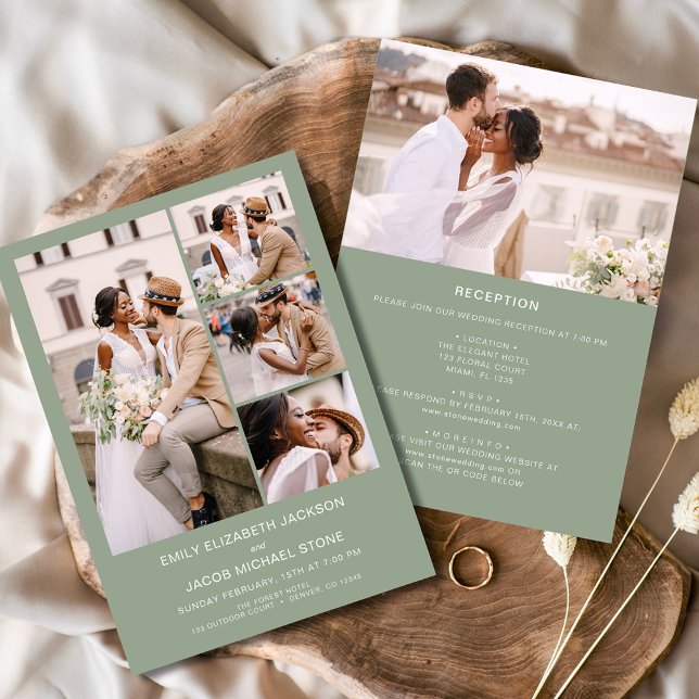Sage Green All In One Minimalist Photo Wedding Invitation (Creator Uploaded)