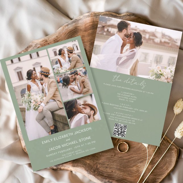 Sage Green All In One QR Code Photo Wedding Invitation (Creator Uploaded)