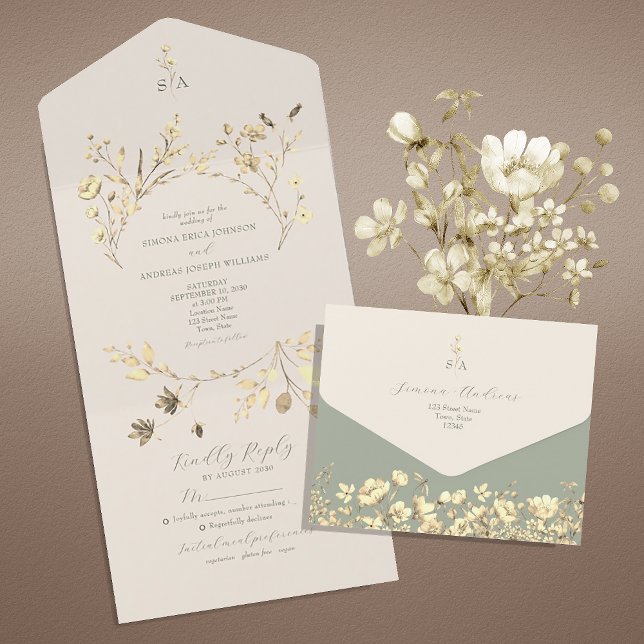 Sage Green All-in-One Wedding Invitation (Creator Uploaded)