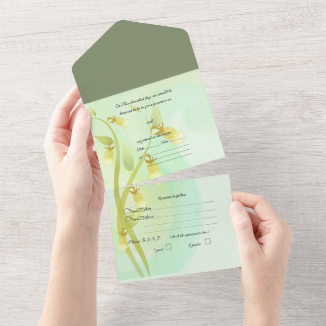 Sage & Green All in One Wedding Invite (Tearaway)