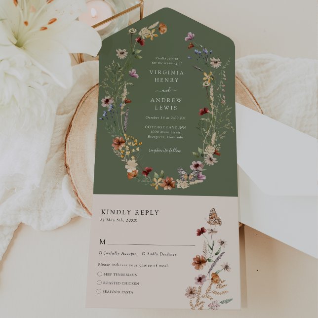 Sage Green All in One Wedding Invite (Boho Sage Green Watercolor All in One Wedding Invite by Painted Paperie
)
