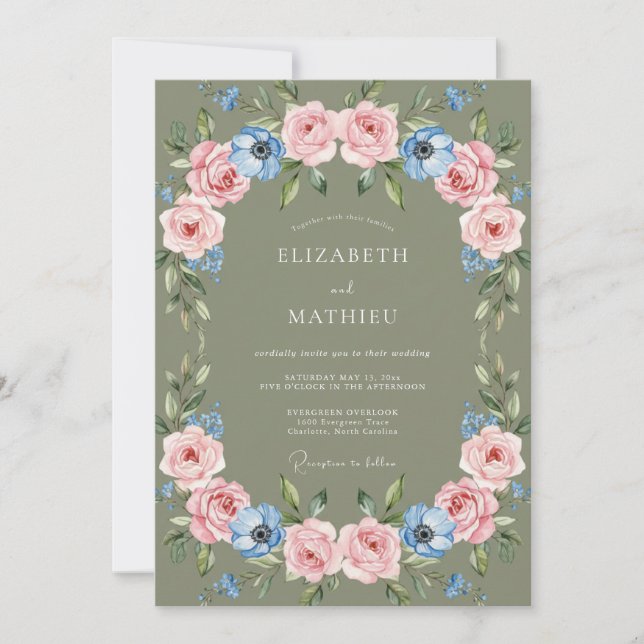 Sage Green Alluring Botanical Wedding Invitation (Front)