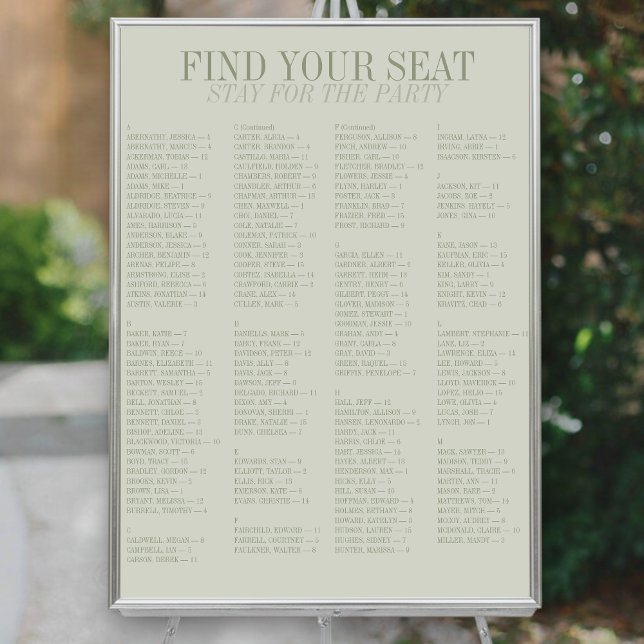 Sage Green Alphabetical Wedding Seating Chart (Sage Green Alphabetical Wedding Seating Chart
)
