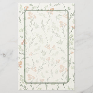 Sage Green and Apricot Wildflower Watercolor Stationery