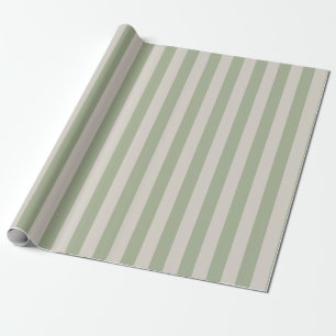 Sage Green and Beige Classic Vertical Stripes Wrapping Paper