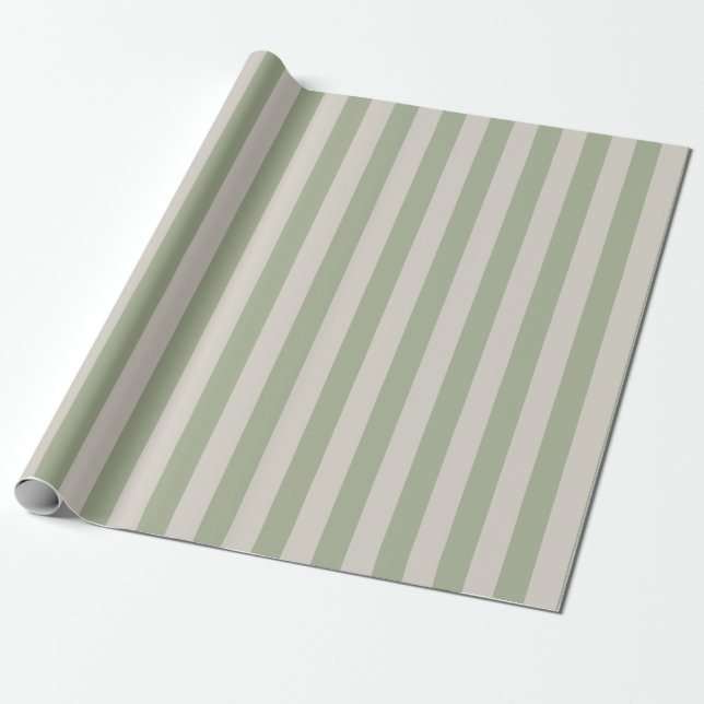 Sage Green and Beige Classic Vertical Stripes Wrapping Paper (Unrolled)