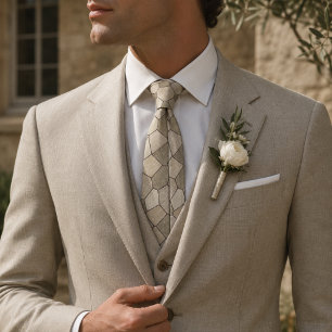 Sage Green and Beige Marble Stone Mosaic Tie