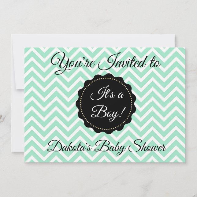 Sage Green and Black Boy Baby Shower Invitation (Front)