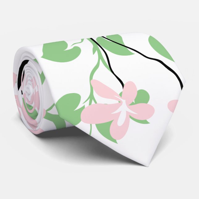 Sage green and black branch, blush pink flowers tie (Rolled)
