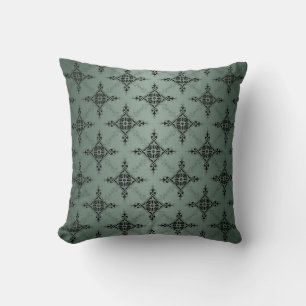 Sage Green and Black Damask Pattern Cushion