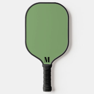Sage Green and Black Modern Monogram Pickleball Paddle