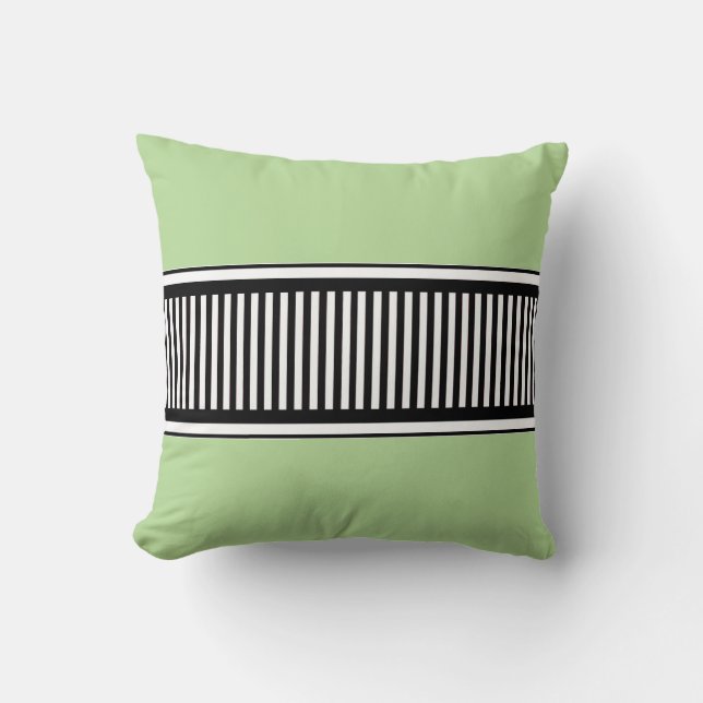 Sage Green and Black Polka Dot Lines Abstract Cushion (Front)