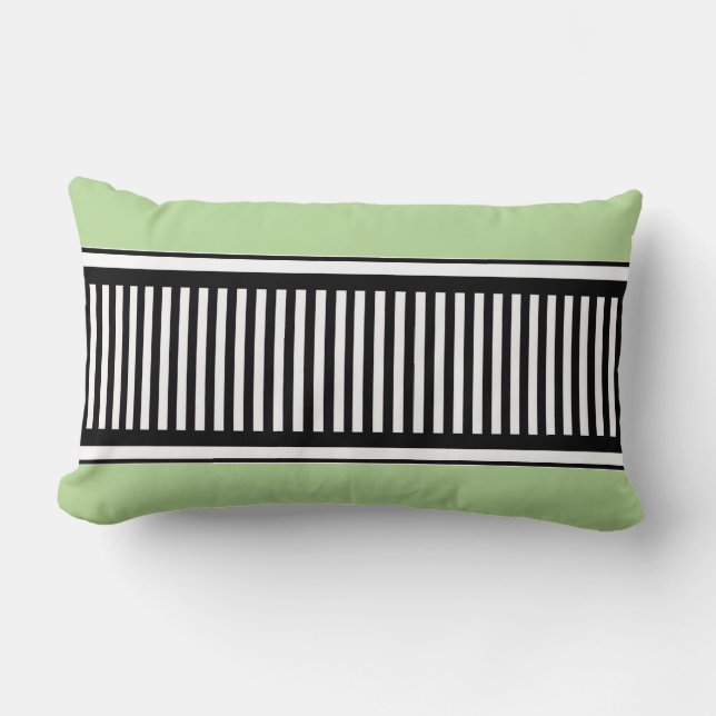 Sage Green and Black Polka Dot Lines Abstract Lumbar Cushion (Front)