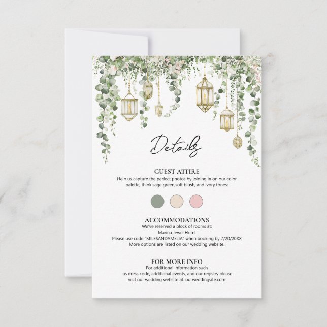 Sage Green and Blush Eucalyptus Lantern Details (Front)