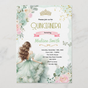Sage Green and Blush Pink Quinceañera Invitation