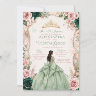 Sage Green and Blush Pink Quinceañera Invitation