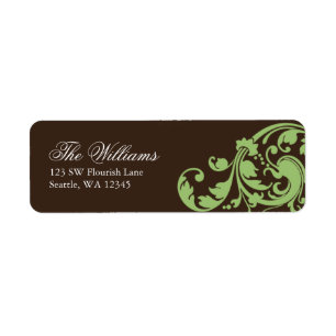 Sage Green and Brown Swirl Flourish Return Address Label