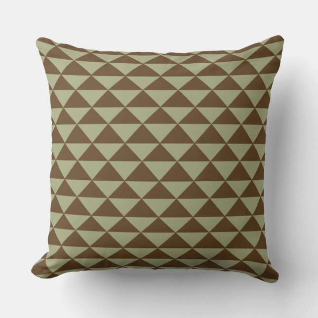 Sage Green and Chocolate Brown Triangle Tile Cushion (Front)