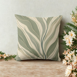 Sage Green and Cream Abstract Leaves Pattern Cushion
