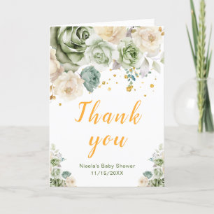 Sage Green and Cream Floral Baby Shower Thank You Card