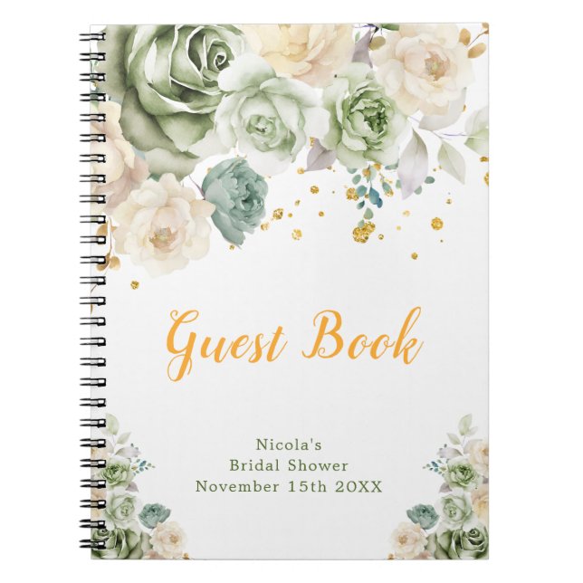 Sage Green and Cream Floral Bridal Show Guest Book (Front)