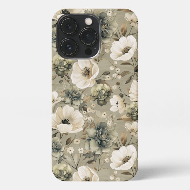Sage Green And Cream Floral iPhone Case (Back)