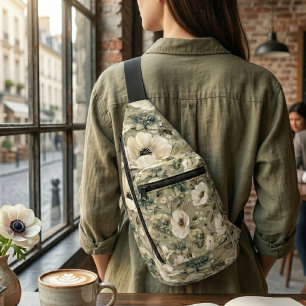 Sage Green And Cream Floral Sling Bag