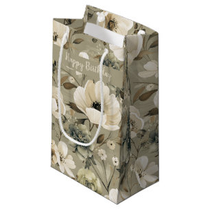 Sage Green And Cream Floral Small Gift Bag