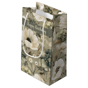Sage Green And Cream Floral Small Gift Bag