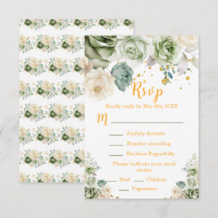 Sage Green and Cream Floral Sweet Sixteen RSVP Card