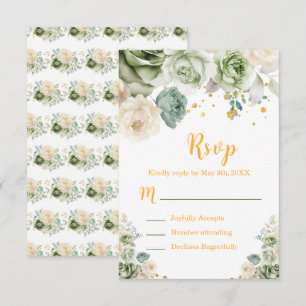 Sage Green and Cream Floral Sweet Sixteen RSVP Card
