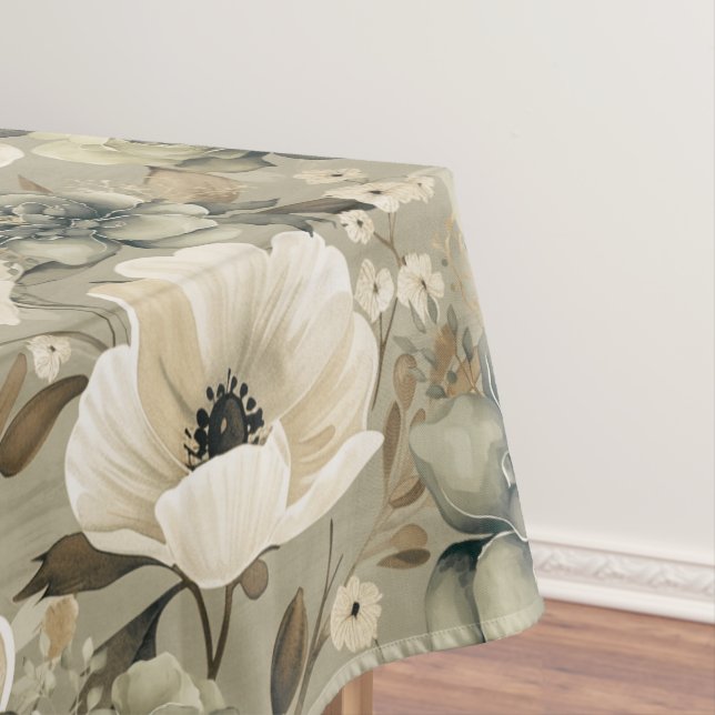 Sage Green And Cream Floral Tablecloth (In Situ)