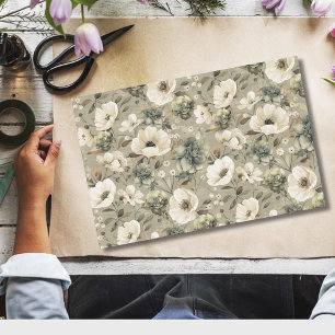 Sage Green And Cream Floral Tissue Paper