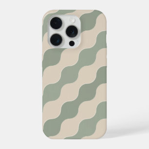 Sage Green and Cream Flowing Wave Luxury Geometric iPhone 15 Pro Case