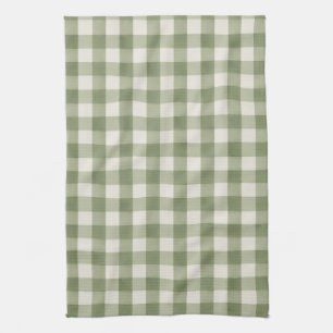 Sage Green and Cream Gingham Check Tea Towel
