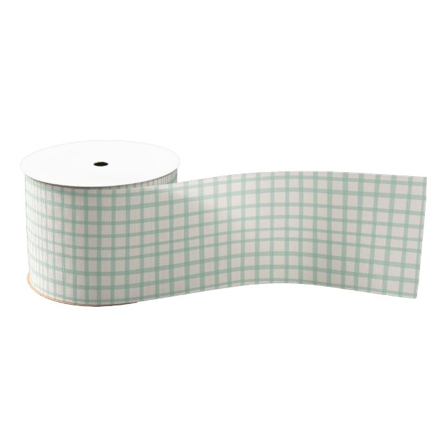 Sage Green and Cream Plaid Rustic Grosgrain Ribbon (Spool)