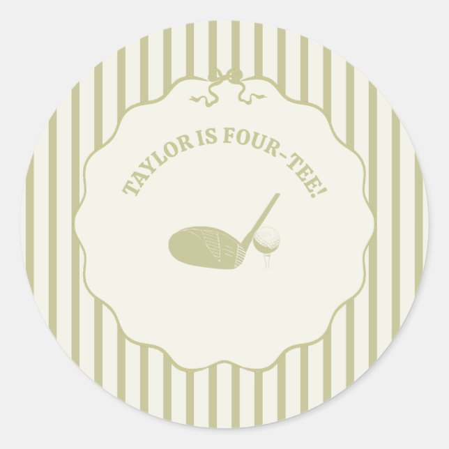 Sage Green and Cream Stripes Golf Themed Party Classic Round Sticker (Front)