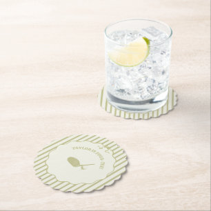 Sage Green and Cream Stripes Golf Themed Party Paper Coaster
