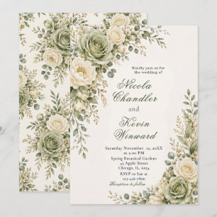 Sage Green and Cream Wedding Invitation