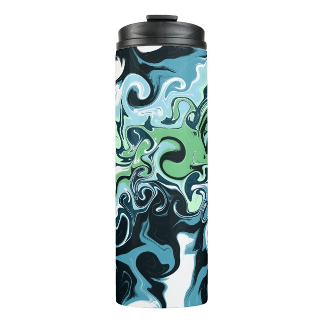 Sage Green and Dark Blue Swirls Abstract Thermal Tumbler (Front)